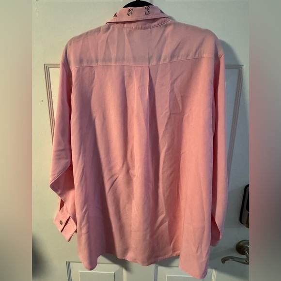 Chico's 100% Silk Pink Embroidered Chic Collared Button-Up Shirt Pearl Buttons - Picture 12 of 15